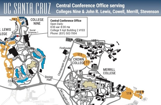Central Conference Office serving Colleges Nine & John R. Lewis, Cowell, Merrill, Stevenson